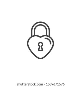 Heart lock line icon. linear style sign for mobile concept and web design. Locked heart shaped padlock outline vector icon. Love symbol, logo illustration. Vector graphics