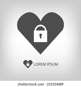 Heart with lock as logo with copyspace in grey colors