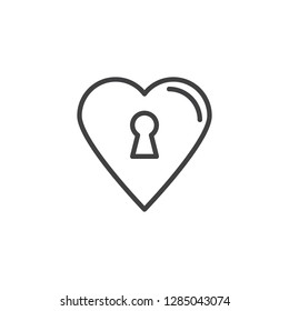 Heart lock love line icon. linear style sign for mobile concept and web design. Heart and keyhole outline vector icon. Love symbol, logo illustration. Pixel perfect vector graphics