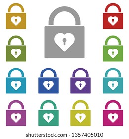 Heart lock multi color icon. Simple thin line, outline vector of valentines day icons for UI and UX, website or mobile application