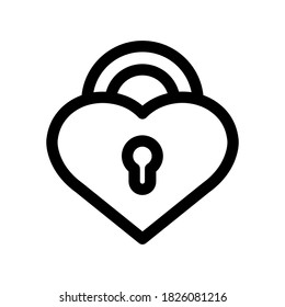 Heart as lock outline icon. Black and white item from set, linear vector.