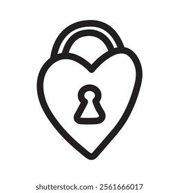 Heart lock. Outline vector isolated icon. Black color. Illustration on white background.