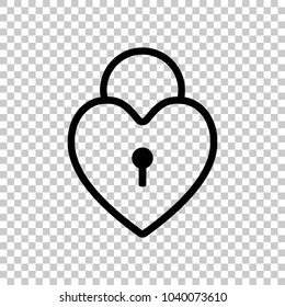 heart lock, padlock. simple silhouette. On transparent background.