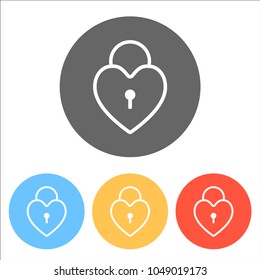 heart lock, padlock. simple silhouette. Set of white icons on co
