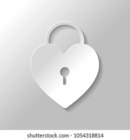 heart lock, padlock. simple silhouette. Set of paper style icons with shadow on gray background