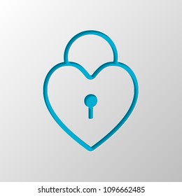 heart lock, padlock. simple silhouette. Paper design. Cutted symbol with shadow
