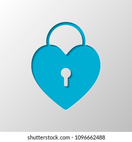 heart lock, padlock. simple silhouette. Paper design. Cutted symbol with shadow