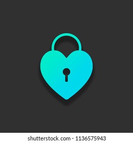 heart lock, padlock. simple silhouette. Colorful logo concept with soft shadow on dark background. Icon color of azure ocean