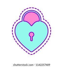 heart lock, padlock. simple silhouette. Colored sketch with dotted border on white background