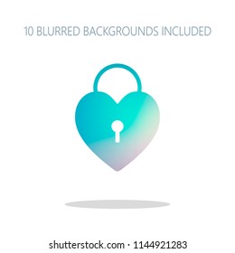 heart lock, padlock. simple silhouette. Colorful logo concept with simple shadow on white. 10 different blurred backgrounds included