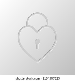 heart lock, padlock. simple silhouette. Paper design. Cutted symbol. Pitted style