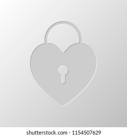 heart lock, padlock. simple silhouette. Paper design. Cutted symbol. Pitted style