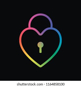 heart lock, padlock. simple silhouette. Rainbow color and dark background