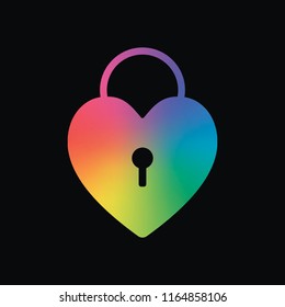 heart lock, padlock. simple silhouette. Rainbow color and dark background
