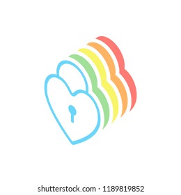 heart lock, padlock. simple silhouette. Stack of colorful isometric icons on white background