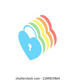 heart lock, padlock. simple silhouette. Stack of colorful isometric icons on white background