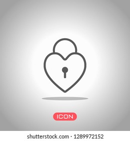 heart lock, padlock. simple silhouette. Icon under spotlight. Gray background