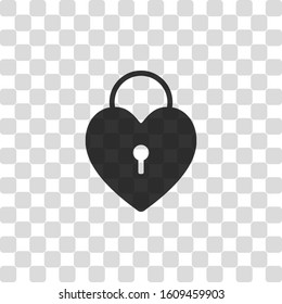 heart lock, padlock. simple silhouette. Black symbol on transparency grid