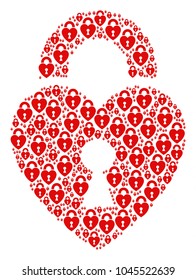Heart Lock pattern made in the figure of heart lock pictograms. Vector iconized collage composed with simple design elements.