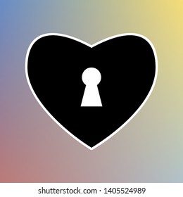 Heart with lock sign. Black icon in white shell at pastel color background. Illustration.