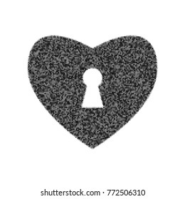 Heart with lock sign. Vector. Black icon from many ovelapping circles with random opacity on white background. Noisy. Isolated.