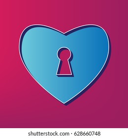 Heart with lock sign. Vector. Blue 3d printed icon on magenta background.