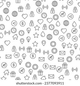 Heart, Lock, Star, House, Light Bulb, Map Pin Seamless Pattern for printing, wrapping, design, sites, shops, apps