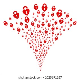 Heart Lock stream fountain. Vector illustration style is flat iconic symbols. Object fountain organized from random icons as heart lock fireworks.