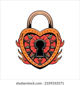 heart lock tattoo vector design