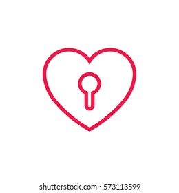 heart lock thin line red icon on white background, happy valentine day