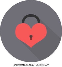Heart lock Valentine's Day flat icon on gray round box with shadow