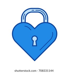 Heart lock vector line icon isolated on white background. Heart lock line icon for infographic, website or app. Blue icon designed on a grid system.