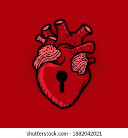 Heart locked art cartoon vector illustration flat design