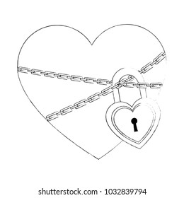 Heart locked with chains and padlock