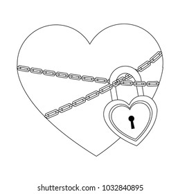 Heart locked with chains and padlock