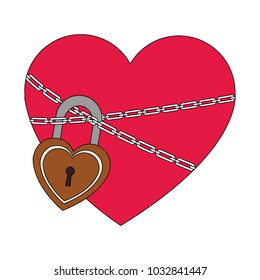 Heart locked with chains and padlock