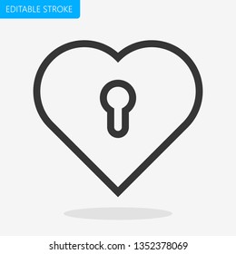 Heart Locked Icon Editable Stroke. Pixel Perfect Vector