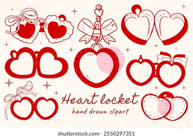 Heart Locket ,Coquette clipart, vintage locket, heart locket Bundle ,Wedding Invitation icon, Valentine Love Doodle Cricut, hand drawn illustration, heart locket with bow, coquette, cute, y2k