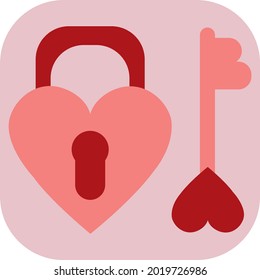 Corazón y clave, ilustración, vector sobre fondo blanco.