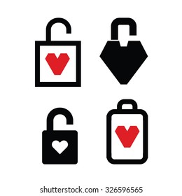Heart locks logo set. Vector icons isolated on white background