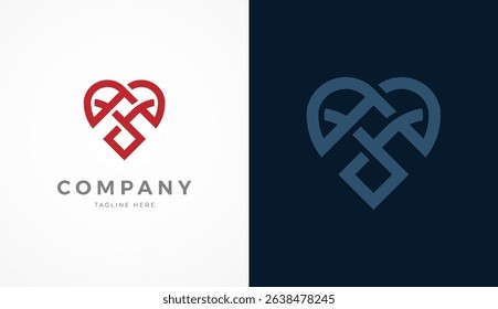 Heart Logo, Abstract Letter A with love icon combination in knot style with two color variation, usable for brand and company logos, vector illustration