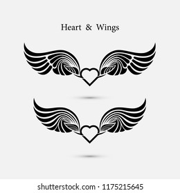 Heart logo with angel wings logo design template.Love symbol.Valentine's Day sign.Emblem isolated on white background.Vector illustration