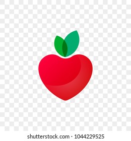 Heart logo apple fruit icon for healthy food and diet or vegetarian nutrition supplement and vitamins. Vector isolated modern heart symbol for dieting cafe or restaurant and medical pharmacy
