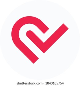 Heart logo, check mark flat icon symbol. Great for mobile app, game, web design, etc.