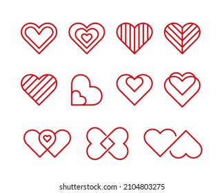 Heart logo collection. Red love symbols set