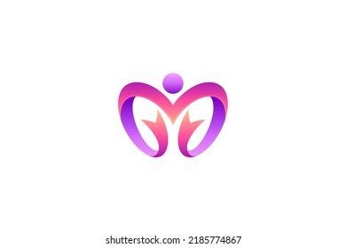 Heart logo concept with people and ribbon shape, charity care, human health and care