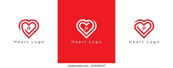 Heart Logo Concept sign icon symbol Design. Heart with Letter P. Vector illustration logo template 