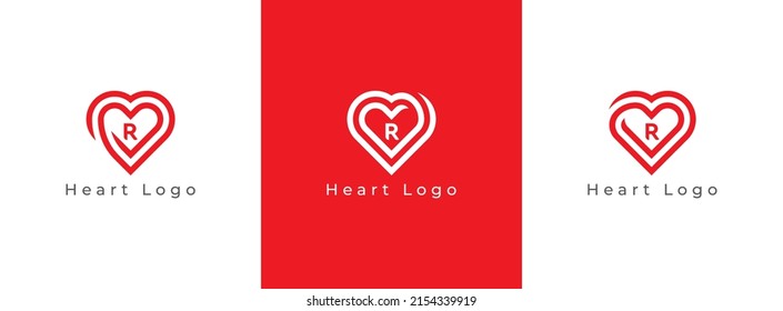 Heart Logo Concept sign icon symbol Design. Heart with Letter R. Vector illustration logo template 