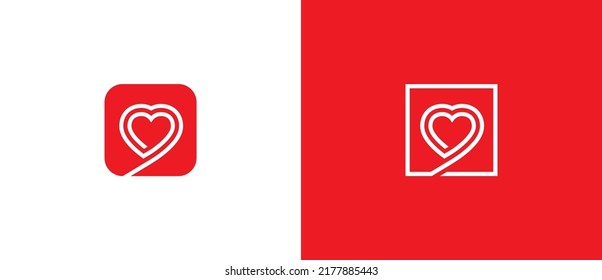 Heart Logo Concept sign icon symbol Design. Square Heart Logo Design. Vector illustration logo template