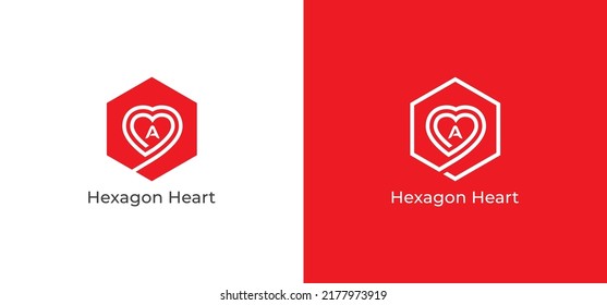 Heart Logo Concept sign icon symbol Design. Hexagon Heart Logo Design. Vector illustration logo template